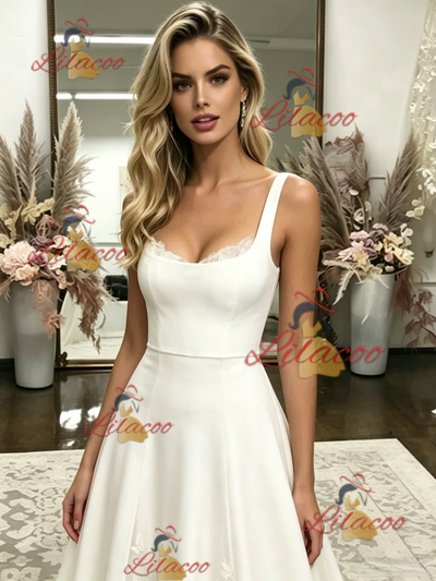 White Straps Appliques Wedding Dress