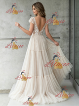 Ivory Tulle Lace V-neck Backless Wedding Dress