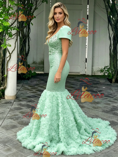 Green Mermaid V-neck Prom Dress