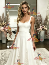 White Straps Appliques Wedding Dress