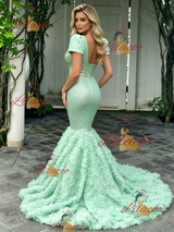 Green Mermaid V-neck Prom Dress