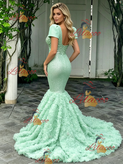 Green Mermaid V-neck Prom Dress