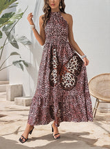 Elegant Sleeveless Butterfly Leopard Print Dress