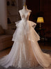White Tulle V-neck Sequins Beading Wedding Dress