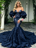 Navy Blue Mermaid Long Sleeve Prom Dress