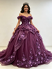 Purple Tulle Off the Shoulder 3D Flower Quinceanera Dress
