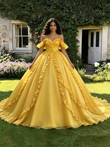 Yellow Tulle Off the Shoulder Quinceanera Dress