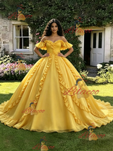 Yellow Tulle Off the Shoulder Quinceanera Dress