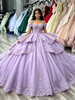 Purple Tulle Spaghetti Straps Appliques Quinceanera Dress
