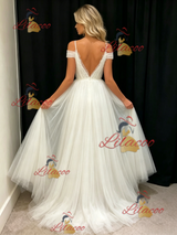 White Tulle Straps Pleats Wedding Dress
