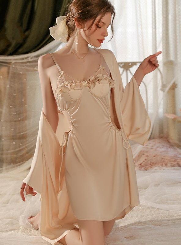 Gathered Ice Silk Suspender Nightdress