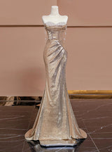 Gold Mermaid Sequins Beading Prom Dress