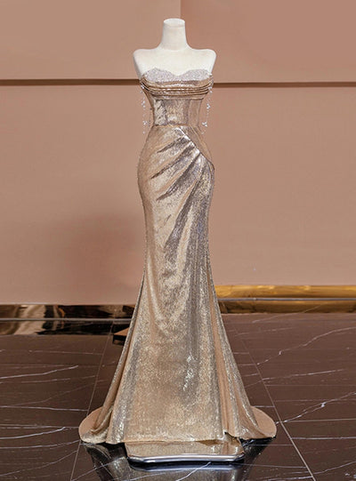 Gold Mermaid Sequins Beading Prom Dress