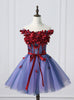 Purple Tulle Off the Shoulder Flower Homecoming Dress