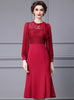 Long Sleeve Lace Pleats Mother Of The Bride Dress