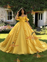 Yellow Tulle Off the Shoulder Quinceanera Dress
