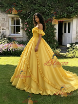 Yellow Tulle Off the Shoulder Quinceanera Dress