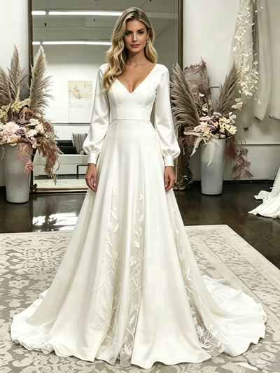 White Straps Appliques Wedding Dress