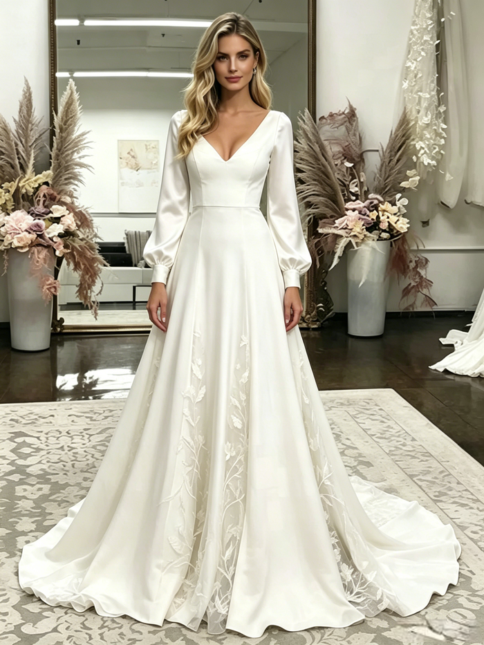 White Straps Appliques Wedding Dress
