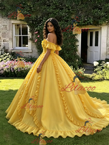 Yellow Tulle Off the Shoulder Quinceanera Dress