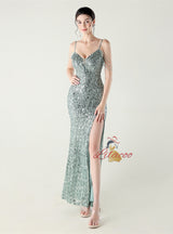 Mermaid Sequins Spaghetti Straps Beading Prom Dress