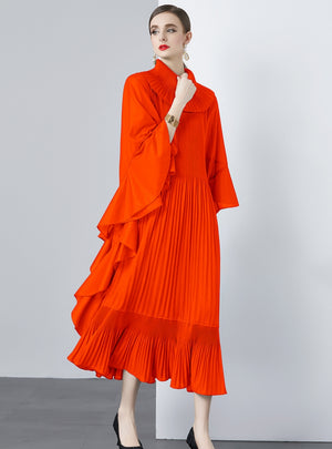 Bat Sleeve Oversized Pleat Dress
