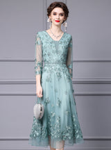 Green 3/4 Sleeve Lace Mother Of The Bride Dress