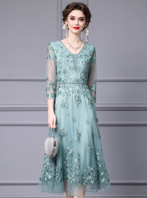 Green 3/4 Sleeve Lace Mother Of The Bride Dress
