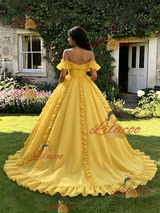 Yellow Tulle Off the Shoulder Quinceanera Dress