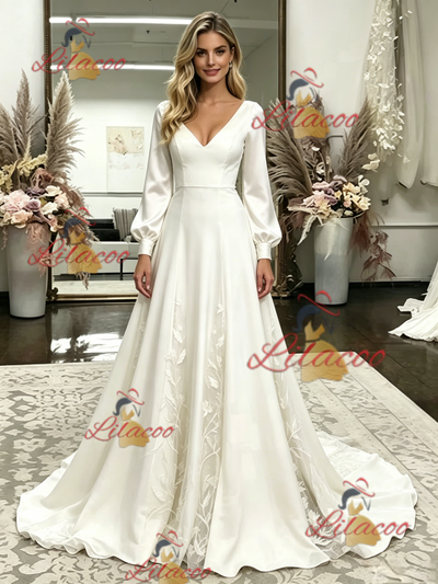 White Straps Appliques Wedding Dress