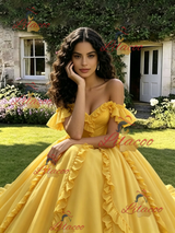 Yellow Tulle Off the Shoulder Quinceanera Dress