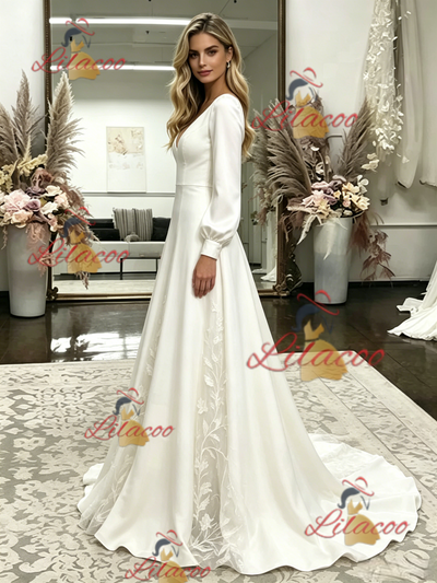 White Straps Appliques Wedding Dress