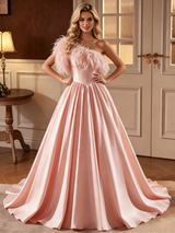 Pink Satin One Shoulder Wedding Dress