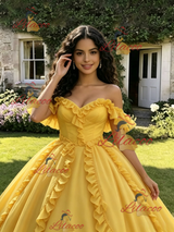Yellow Tulle Off the Shoulder Quinceanera Dress