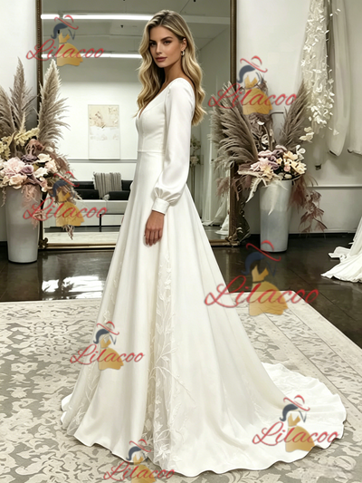 White Straps Appliques Wedding Dress