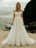 Beige White Tulle Lace Straps Wedding Dress
