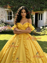 Yellow Tulle Off the Shoulder Quinceanera Dress