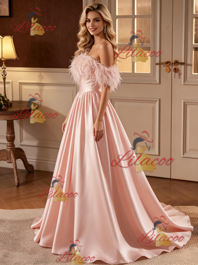 Pink Satin One Shoulder Wedding Dress