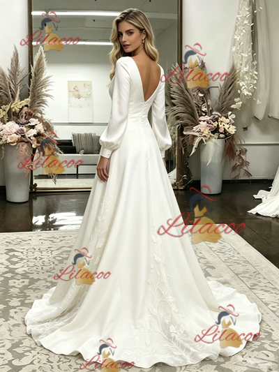 White Straps Appliques Wedding Dress