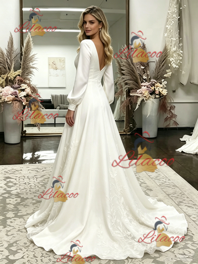 White Straps Appliques Wedding Dress