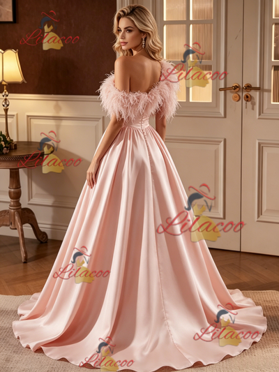 Pink Satin One Shoulder Wedding Dress
