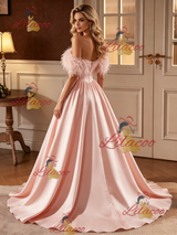 Pink Satin One Shoulder Wedding Dress