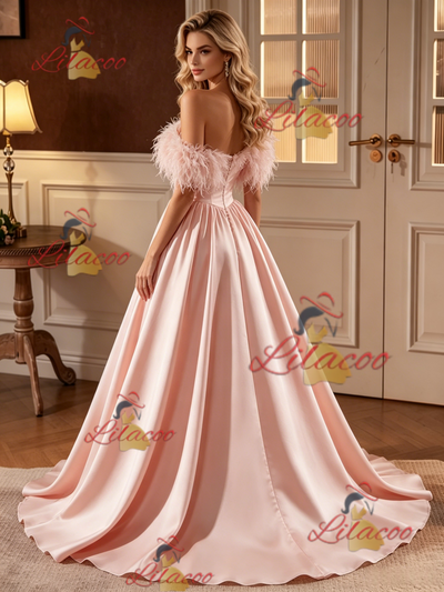 Pink Satin One Shoulder Wedding Dress