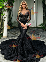 Black Mermaid Sequins Long Sleeve Prom Dress