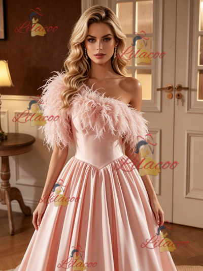 Pink Satin One Shoulder Wedding Dress