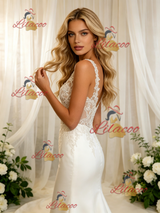 White Satin Lace Straps Wedding Dress