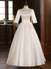 White Satin Short Sleeve Button Wedding Dress