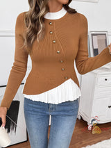 Contrast Stitching Slim Knit Pullover Sweater