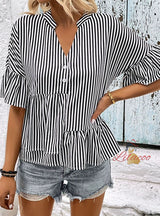 Solid Color Short Sleeve Stripe Shirt
