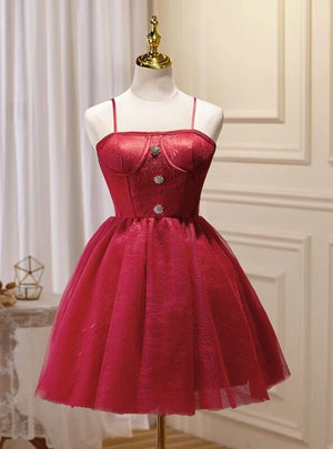 Burgundy Lace Straps Homecoming Dress